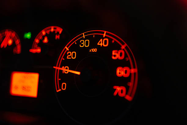 istock Tachometer Gauge on Car Dashboard with Red Backlight 2235792265