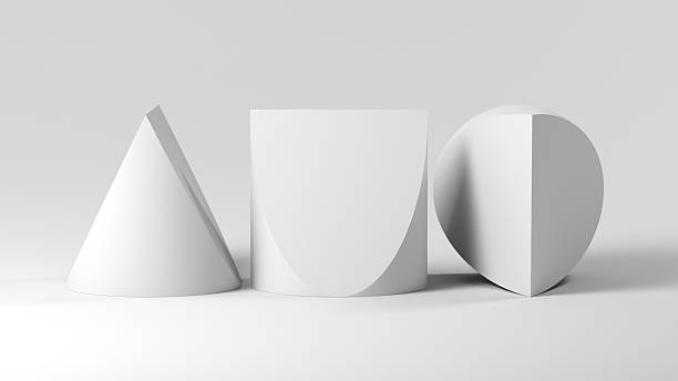 istock Abstract geometric installation of three white identical doubly truncated cylinders 2235806368