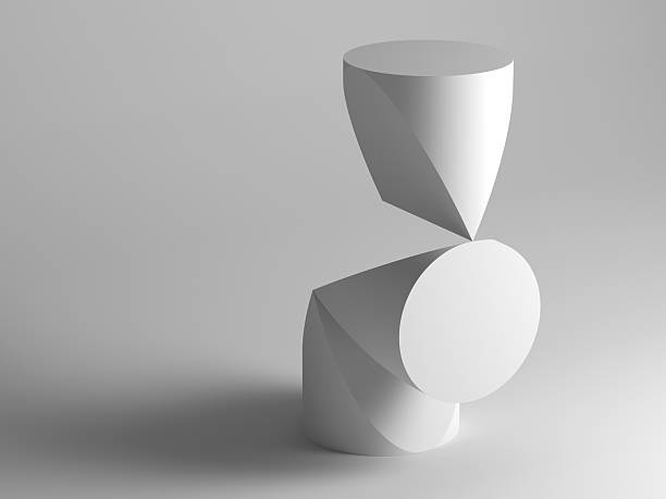 istock Abstract white geometric installation of three doubly truncated cylinders, 3d 2235806369
