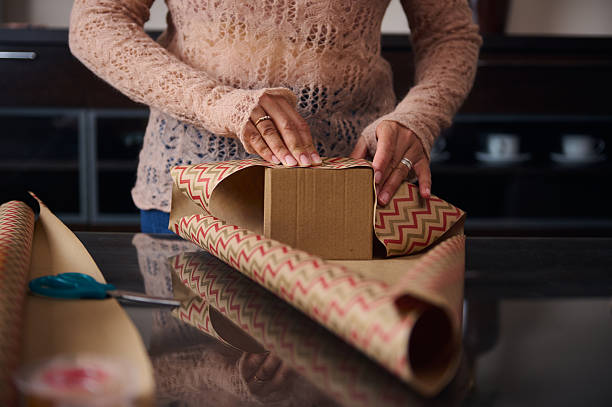 istock Close-Up of Gift Wrapping with Patterned Paper and Box 2235806622