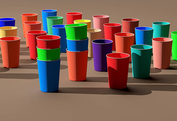 Balance and Stability Concept with Mugs. Digitally generated image. 3d render.