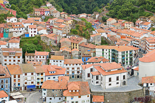 Colorful hillside houses of Cudillero, a coastal village in Asturias, Spain.