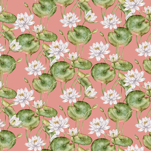istock Seamless watercolor pattern featuring delicate white water lilies with green leaves. Hand-drawn lotus flowers on an isolated background, perfect for textiles and wrapping paper. 2235826907