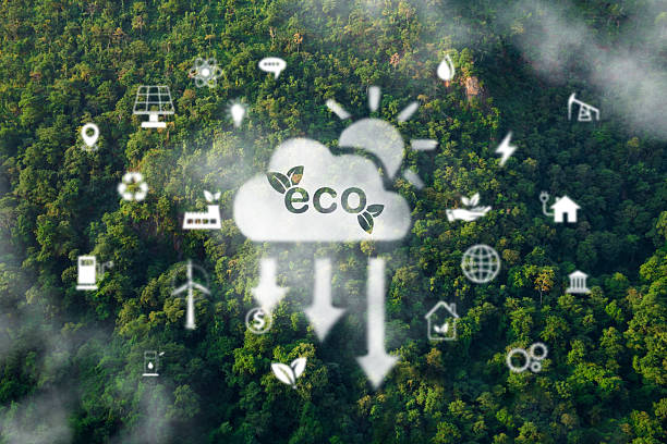 istock ECO cloud icon with green nature background. Clean environment, Solution of Air and Environment pollution concept. 2235843898