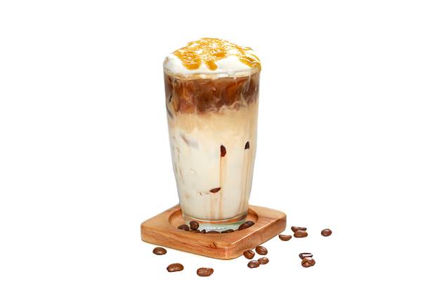 istock Ice latte coffee serving with vanilla sauce topping put on white background and isolate concept. 2235845947