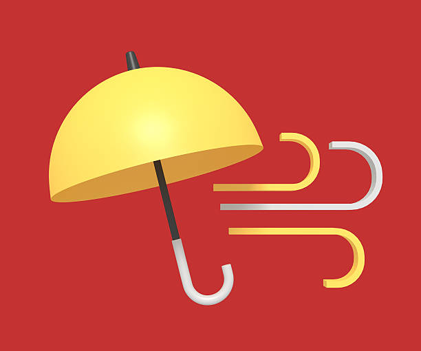 istock Illustration of Umbrella with Wind on Red Background 2235851218