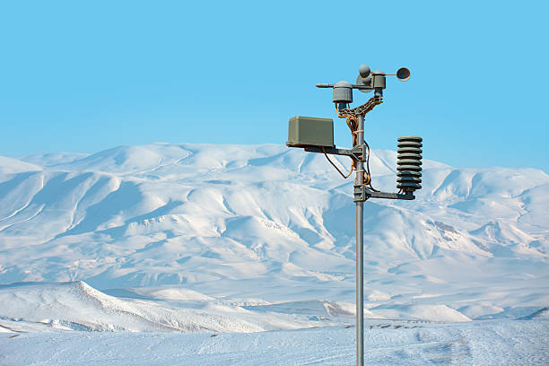 Weather station automatic measurement of weather parameters with snowy mountains