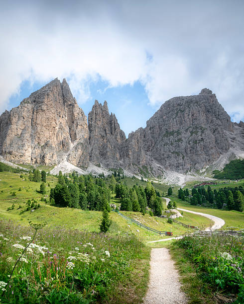 istock Mountain trail path towards peaks at Passo Gardena, Dolomites 2235858285