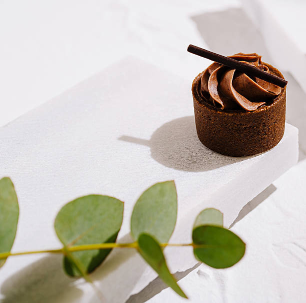 istock Chocolate dessert displayed on a white backdrop with greenery in the background 2235864004