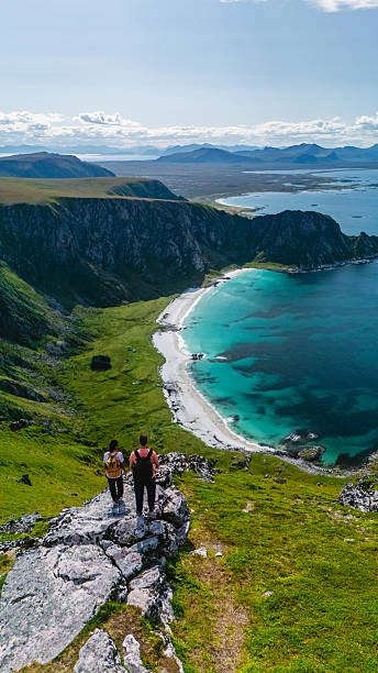 istock Stunning view from Matind Mountain overlooking Bleik beach in Andoya, Norway 2235868897