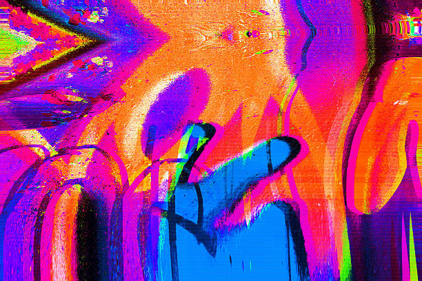 istock Vibrant Glitch Art in Neon Orange, Blue, and Purple for Y2K Aesthetic 2235868948