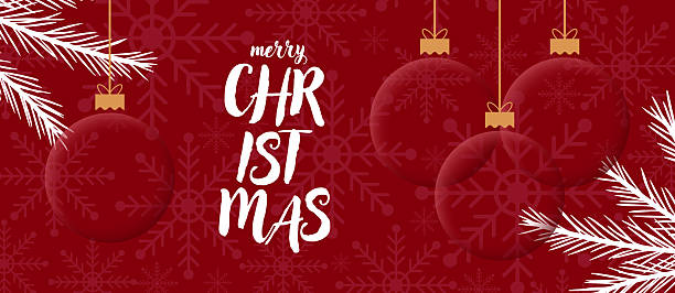 istock Horizontal Christmas card with fir branches and balls. Festive greeting New Year card 2235873834