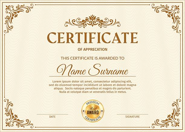 illustrations, cliparts, dessins animés et icônes de modèle de diplôme de récompense avec bordure de cadre vintage - certificat