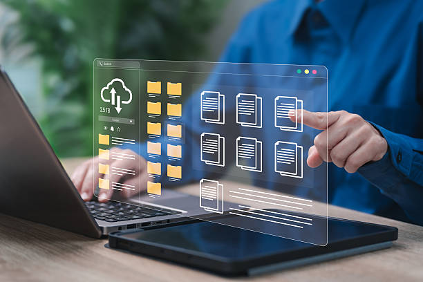 istock Online Document Management Concept, Businesswoman Managing Corporate Files on Cloud System, Secure Digital Document Storage, Company Data Organization,Paperless Workflow,Corporate Information Security 2235880705