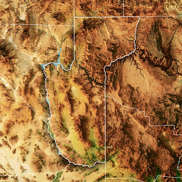 istock Mohave County Satellite Topographic Map 3D Render Color Border 2235884395
