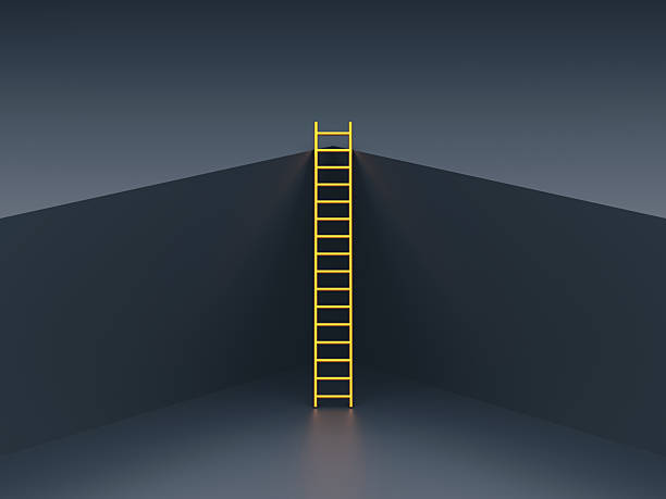 istock Gold Ladder On Dark Background 2235896582