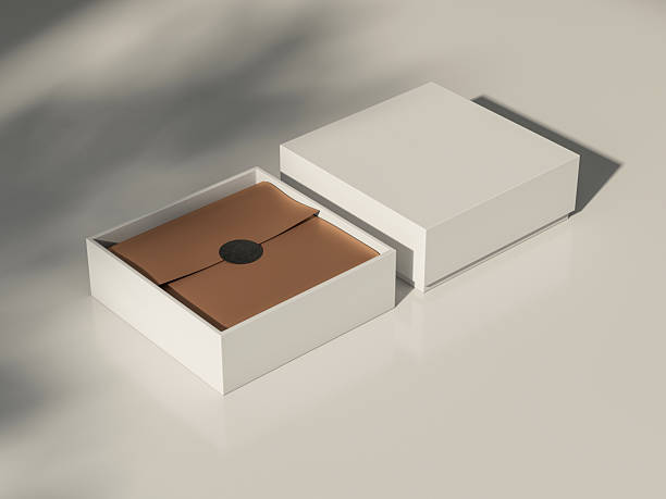 istock Two Square white Boxes Mockup with gold wrapping paper, opened and closed 2235902920
