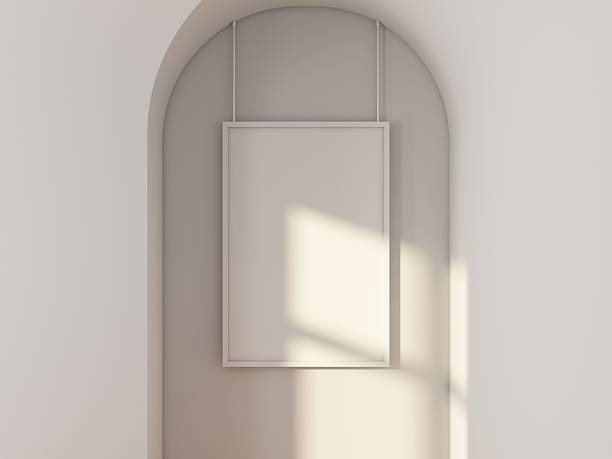 istock Vertical poster art Frame Mockup hanging on ropes in Arch in room 2235903011