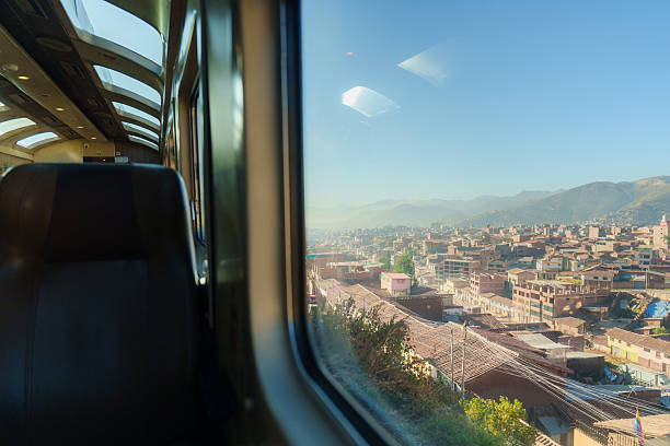 Scenic view of Cusco city visible from scenic train to Machu Picchu in Peru