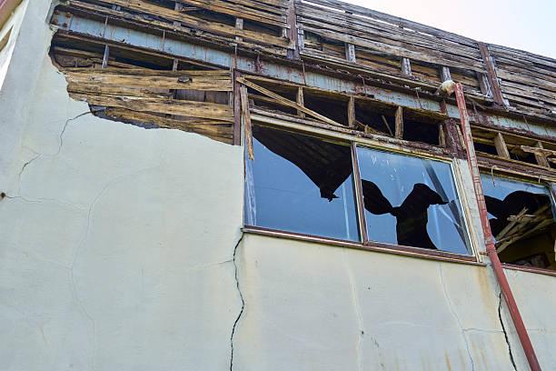 The building's exterior, symbolic of the vacant house problem.