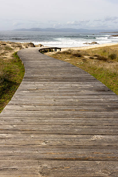 istock A wooden boardwalk leads to the ocean 2235910137