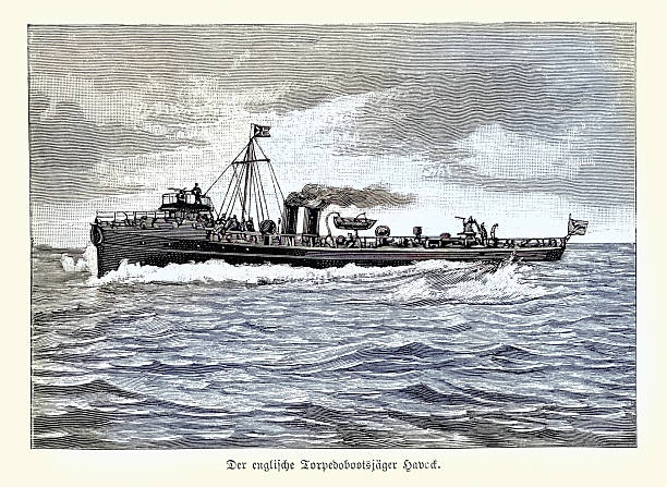 Military History, Royal Navy, HMS Havock was a Havock-class torpedo boat destroyer, Vintage illustration 1890s 19th Century