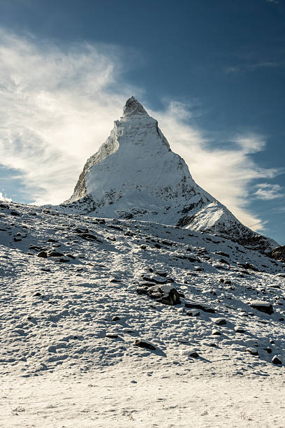 Looking Up At The Matterhorn With Fresh Snow in the early winter season