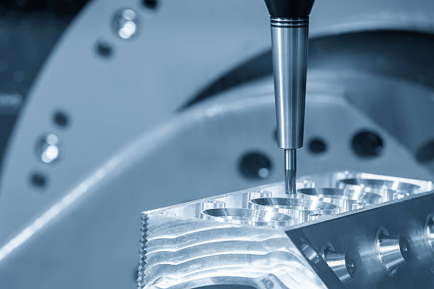 istock The 5-axis CNC milling machine cutting the aluminum engine block by solid ball nose end mill tool in the light blue scene. 2235931097