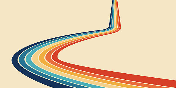 Colorful retro abstract background from the 1970s with rainbow lines – vintage vector design for modern art posters, decorative items, retrofuturism wallpaper, trendy linear templates