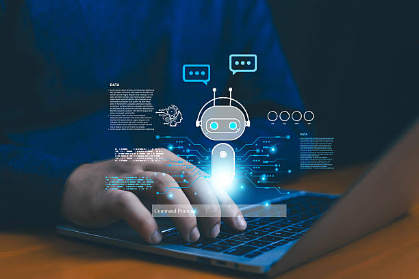 istock Hands typing on laptop with glowing chatbot and AI icons, symbolizing artificial intelligence, machine learning, customer support automation, digital assistant, data processing, and modern business 2235938148