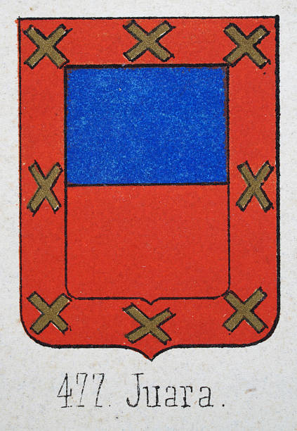 istock Medieval heraldry, Coat of arms, Shield with, Blue, Red, Border, Spanish, Vintage illustration 2235939437