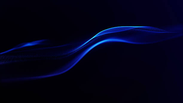 istock Futuristic glowing abstract blue neon wave made of digital particles on dark sci-fi background. 2235942791