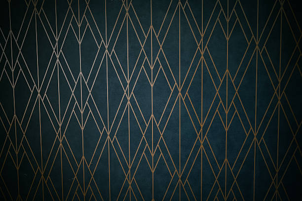 Dark teal wallpaper with geometric gold art deco pattern