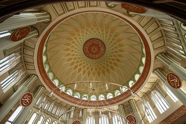 Azerbaijan, Baku - 22 March 2017, Bibiheybat  Mosque in Islamic republic, Baku, Azerbaijan. Interior design of the green Muslim Mosque.