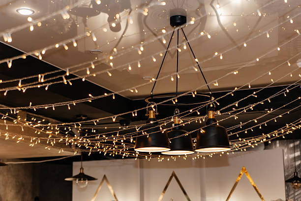 Room with lights hanging from the ceiling