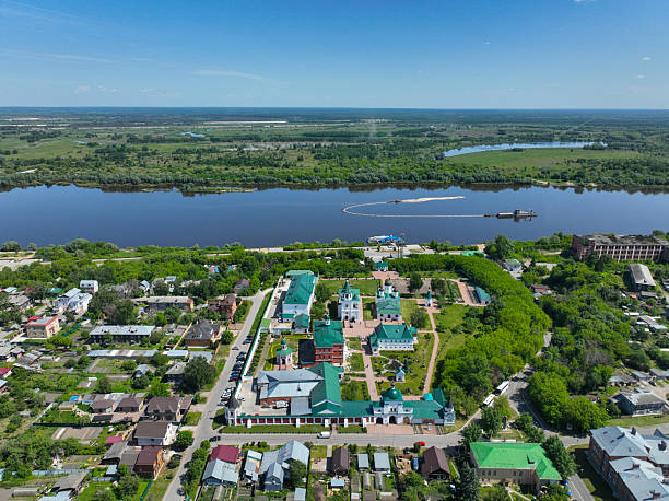Aerial of Transfiguration Monastery and Oka River