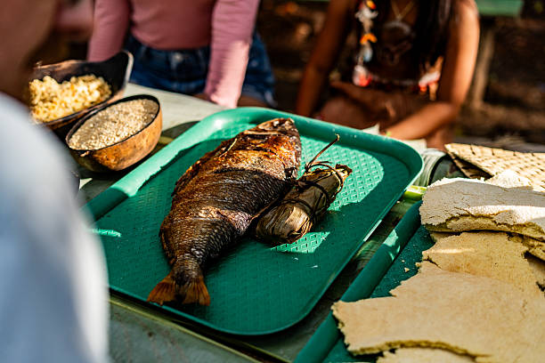 istock Traditional grilled fish from Curripaco tribe served on natural leaves 2235951029