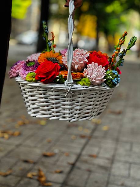 marshmallow flowers in a basket