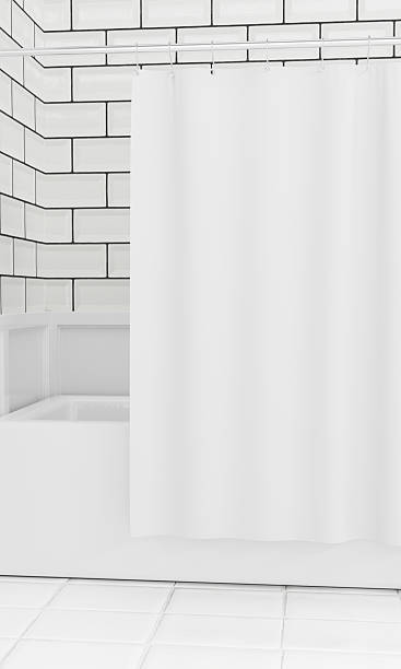 istock Minimalist White Shower Curtain in Modern Bathroom 2235955475