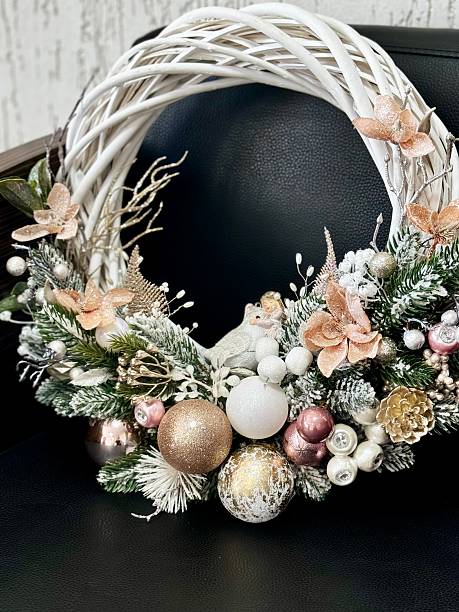 istock festive christmas wreath with pink ornaments 2235960600