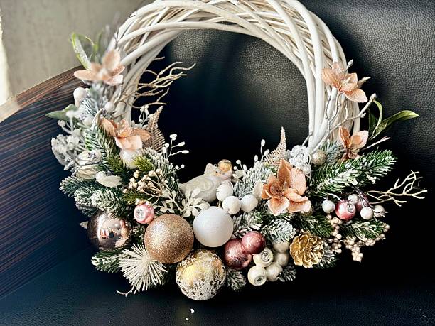 istock festive christmas wreath with pink ornaments 2235960688