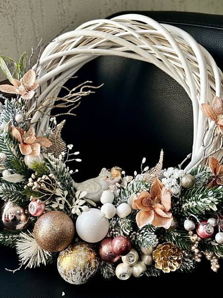 istock festive christmas wreath with pink ornaments 2235960690