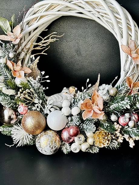 istock festive christmas wreath with pink ornaments 2235960740