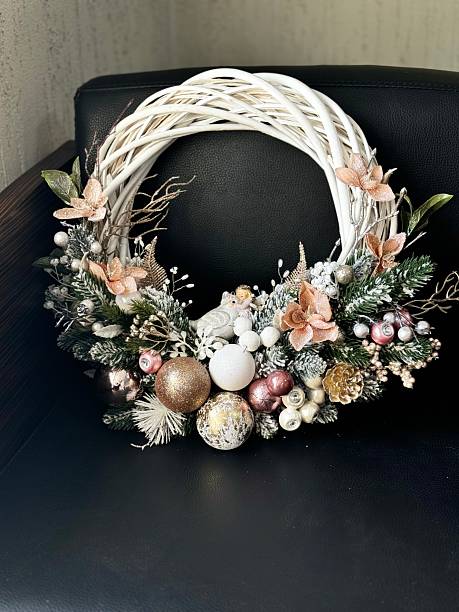 istock festive christmas wreath with pink ornaments 2235960769