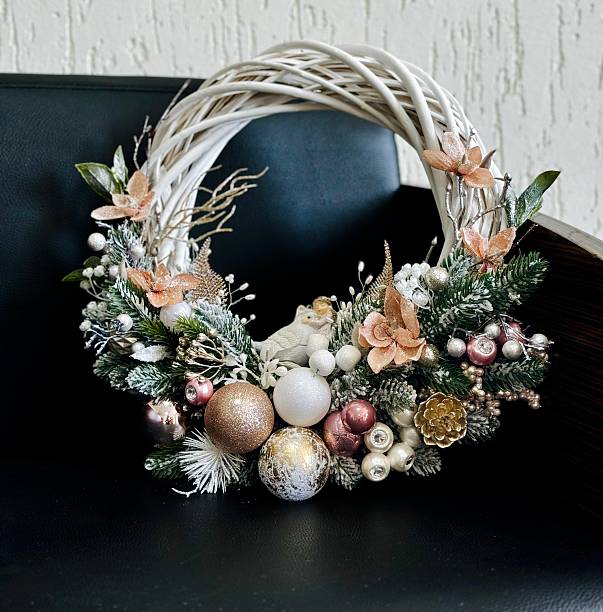 istock festive christmas wreath with pink ornaments 2235960782