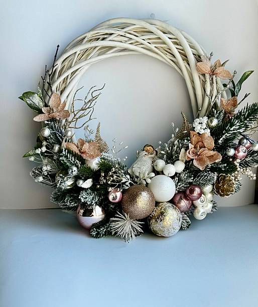 istock festive christmas wreath with pink ornaments 2235960811