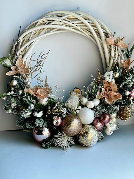 istock festive christmas wreath with pink ornaments 2235960833