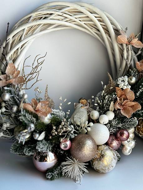 istock festive christmas wreath with pink ornaments 2235960847