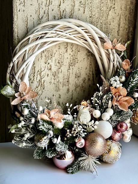 istock festive christmas wreath with pink ornaments 2235960853