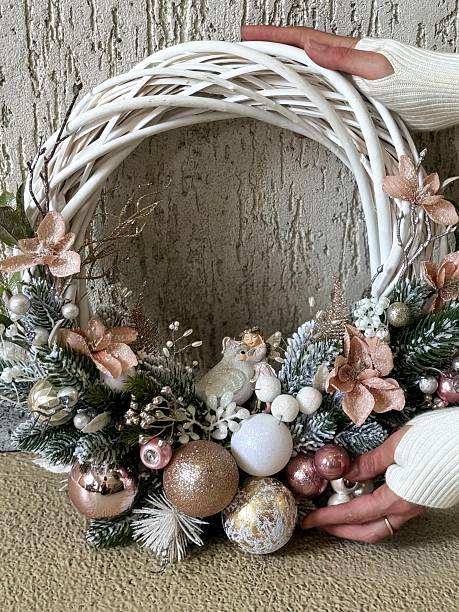 istock festive christmas wreath with pink ornaments 2235960869